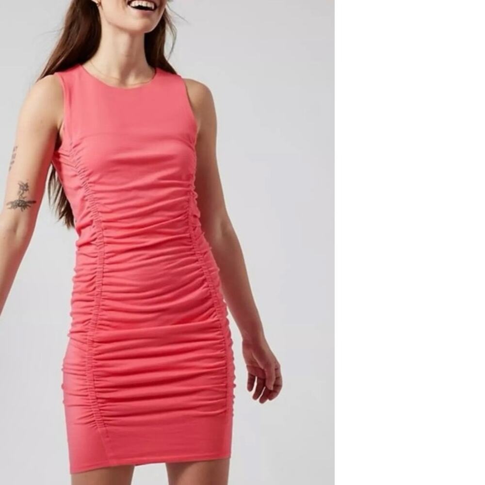 NWT Athleta Stella Coral Petal Dress Ruched Salmon Sleeveless Medium